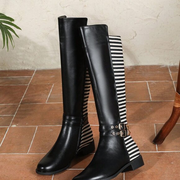 Black And White Business Casual Women's Knee-High Boots - Picture 6 of 7